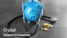  Presentation with piggy bank is evil - Slides enhanced with health savings account - piggy bank with stethoscope background and a  colored foreground
