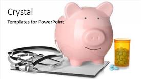 Presentation with clipboard stethoscope - Slide deck with health savings account - piggy bank with stethoscope background and a sky blue colored foreground
