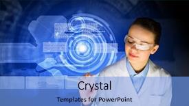  Presentation with biological disaster healthcare scientist - Slide deck consisting of health scheme - image of young woman scientist background and a  colored foreground