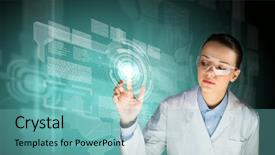  Presentation with sex in the media - Beautiful presentation design featuring health scheme - image of young woman scientist backdrop and a  colored foreground