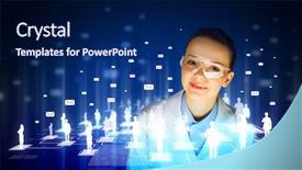  Presentation with laser communication - Colorful presentation theme enhanced with health scheme - image of young woman scientist backdrop and a  colored foreground