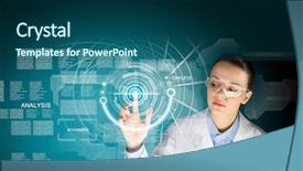  Presentation with media image - Amazing presentation design having health scheme - image of young woman scientist backdrop and a ocean colored foreground