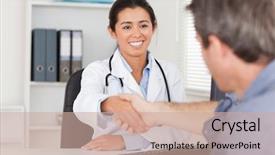  Presentation with pretty female military - Audience pleasing slides consisting of health screening - pretty female doctor shaking backdrop and a soft green colored foreground