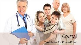  Presentation with medical smiling doctor - Presentation having health security - smiling family medical doctor background and a coral colored foreground