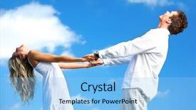  Presentation with blue sky - Presentation featuring health security - young love couple smiling background and a  colored foreground