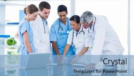  Presentation with nurse discussing family - Amazing PPT theme having health services - doctors and nurses discussing together backdrop and a light blue colored foreground