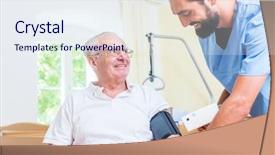  Presentation with blood pressure - Audience pleasing presentation theme consisting of health services - nurse measuring blood pressure backdrop and a sky blue colored foreground