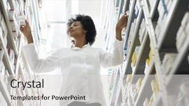  Presentation with chemist - Presentation theme consisting of health services - young female chemist arranging stock background and a light gray colored foreground