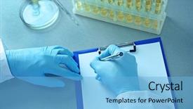  Presentation with laboratory urine - Cool new PPT layouts with doctor examining the urine backdrop and a light blue colored foreground