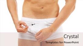 Presentation with boxers - Presentation having medical concept man in boxers holding syringe closeup background and a soft green colored foreground