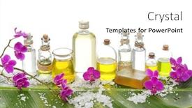  Presentation with banana - PPT theme featuring health spa setting on green banana leaf texture with pile of white salt background and a white colored foreground