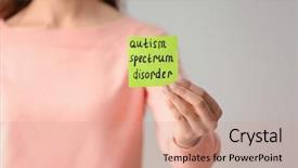  Presentation with light spectrum - Presentation theme consisting of problem definition - woman holding note with phrase background and a coral colored foreground