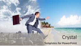  Presentation with vacation - Slide set featuring health stress work - businessman running on the beach background and a lemonade colored foreground