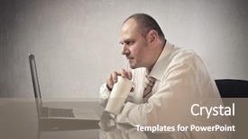  Presentation with beverage - Slide deck enhanced with health stress work - fat businessman drinking a sparkling background and a coral colored foreground