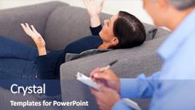  Presentation with aged - Presentation design featuring health stress work - middle aged woman lying background and a ocean colored foreground