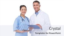  Presentation with nurse - PPT theme having health team - doctor and nurse smiling background and a  colored foreground