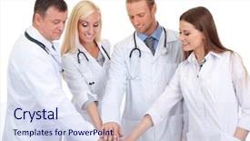  Presentation with medical worker and brain - Presentation consisting of health team - medical workers isolated on white background and a  colored foreground