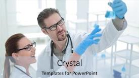  Presentation with election results - Colorful theme enhanced with health technics - close up researchers discuss backdrop and a  colored foreground