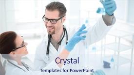  Presentation with survey results - Presentation design with close up researchers discuss the results background and a sky blue colored foreground