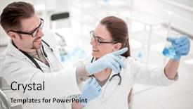  Presentation with examination - Amazing slides having health technics - close up smiling scientists discussing backdrop and a light gray colored foreground