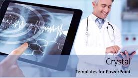  Presentation with tablet - Presentation theme featuring health technics - man using tablet pc background and a teal colored foreground