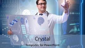 Presentation with medical information - Audience pleasing PPT layouts consisting of testing information technology - young male doctor in futuristic backdrop and a light blue colored foreground
