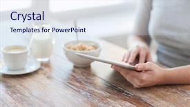  Presentation with health technology - Colorful presentation design enhanced with health technology internet food backdrop and a sky blue colored foreground