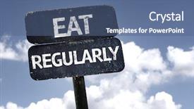  Presentation with eat - Presentation theme enhanced with health tips - eat regularly sign with clouds background and a ocean colored foreground
