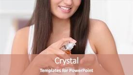  Presentation with oil - Beautiful PPT theme featuring health tips - young woman applying oil onto backdrop and a coral colored foreground