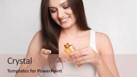  Presentation with hair - Amazing presentation theme having health tips - young woman applying oil onto backdrop and a coral colored foreground