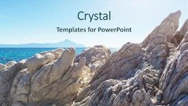  Presentation with health tourism - Theme featuring health tourism - beautiful rocky coastline in greece background and a sky blue colored foreground