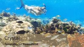 Presentation with coral reef - Colorful PPT layouts enhanced with health tourism - beautiful woman diver swimming backdrop and a coral colored foreground
