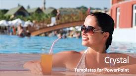  Presentation with beautiful young woman getting face - Beautiful presentation theme featuring health tourism - beautiful young woman backdrop and a coral colored foreground
