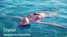  Presentation with sophisticated luxury life - Presentation theme featuring health tourism - fashionable beauty posing background and a ocean colored foreground