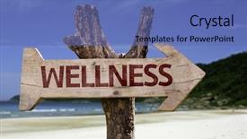  Presentation with health tourism - Colorful slides enhanced with health tourism - wellness wooden sign backdrop and a ocean colored foreground