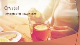  Presentation with traditional medicine medicine - Theme enhanced with health traditional medicine and ethnoscience concept - close up of woman adding ginger to tea cup with lemon background and a cream colored foreground