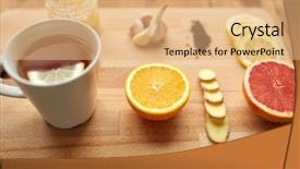  Presentation with traditional medicine medicine - Cool new slide deck with health traditional medicine folk remedy and ethnoscience concept - cup of ginger tea with honey citrus and garlic on wooden background backdrop and a coral colored foreground
