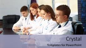  Presentation with conference - PPT layouts featuring health training - medical workers working in conference background and a light blue colored foreground