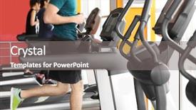  Presentation with gym - PPT theme having health training - row of modern treadmills background and a gray colored foreground