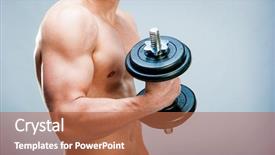  Presentation with gray - Slide set featuring health training - torso muscular man with dumbbells background and a red colored foreground