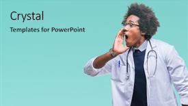  Presentation with sun rising over north america - PPT theme having health voice - afro american doctor man background and a light blue colored foreground