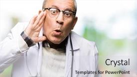  Presentation with medical robot hand and doctor - Presentation design consisting of health voice - handsome senior doctor man wearing background and a  colored foreground