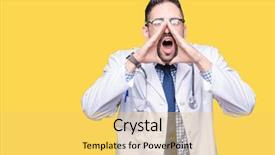  Presentation with doctor - Beautiful presentation design featuring health voice - handsome young doctor man backdrop and a  colored foreground