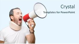  Presentation with marketing - Presentation design consisting of health voice - injured senior man using background and a sky blue colored foreground
