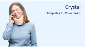  Presentation with blue and yellow phone - Slides with health voice - injured woman wearing neck brace background and a sky blue colored foreground