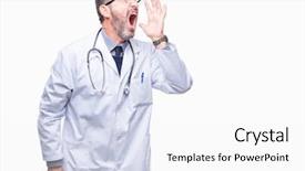  Presentation with medical hand - Slide set enhanced with health voice - middle age senior hoary doctor background and a  colored foreground