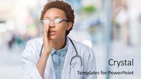  Presentation with ophthalmoscope african american models - Theme consisting of health voice - young african american doctor woman background and a lemonade colored foreground