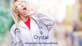  Presentation with medical hand - Presentation design consisting of health voice - young beautiful blonde doctor woman background and a  colored foreground