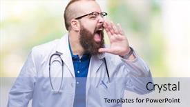  Presentation with medical hand - Cool new presentation theme with health voice - young caucasian doctor man wearing backdrop and a  colored foreground