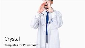  Presentation with hospital - PPT theme having health voice - young doctor man wearing hospital background and a  colored foreground